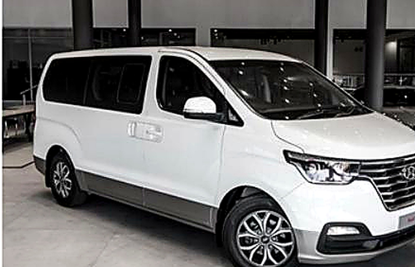 White family van, front view